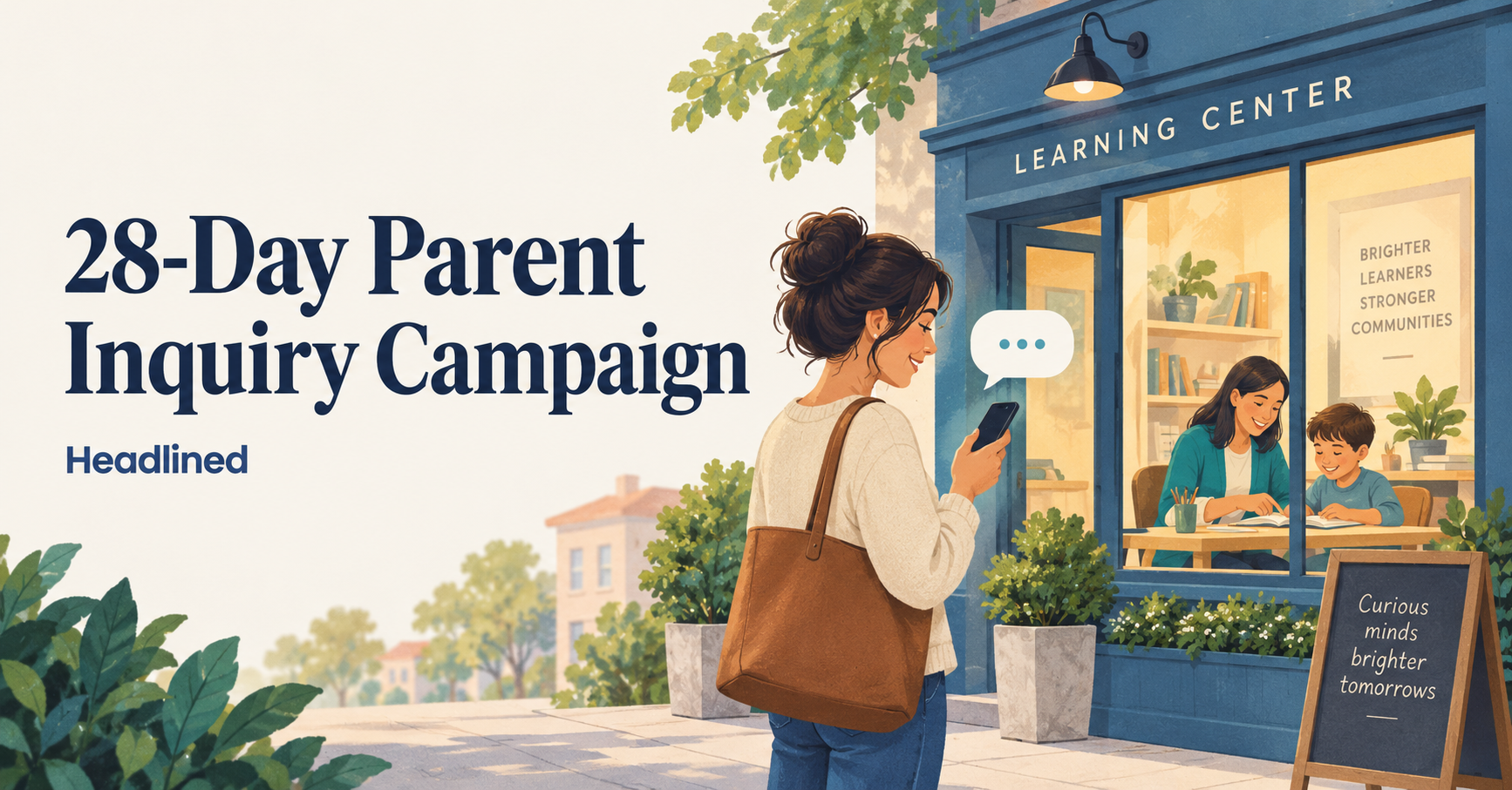 Illustration of a parent contacting a learning center
